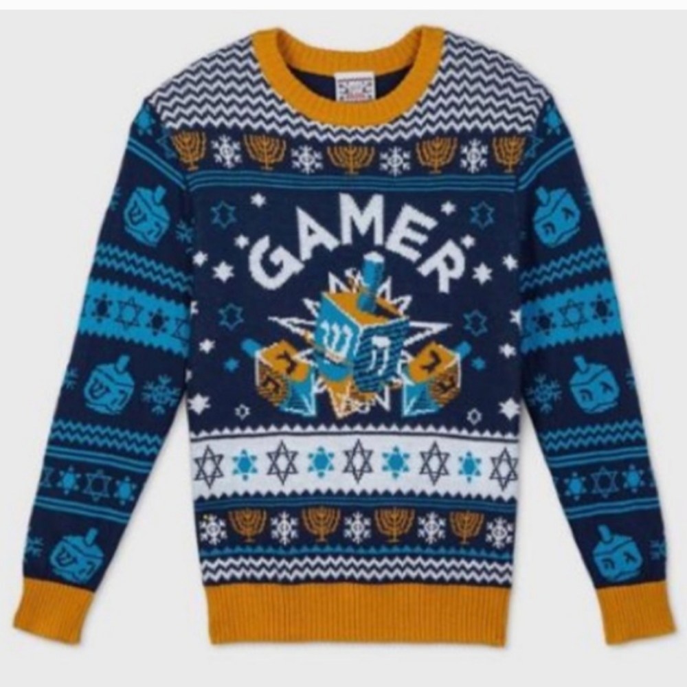 NWOT Well Worn Hanukkah Ugly Christmas Holiday Sweater Gamer Youth Size XL